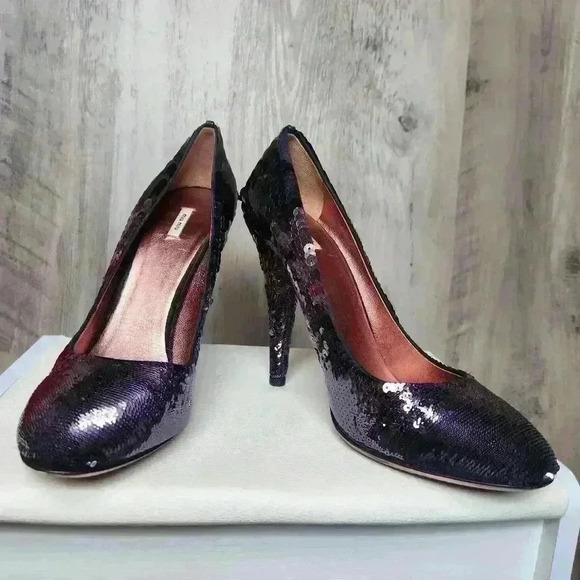 Miu Miu Purple Sequin High Heels Round  Toe Paillettes Pump Size 9.5 AUTHENTIC - Picture 7 of 16